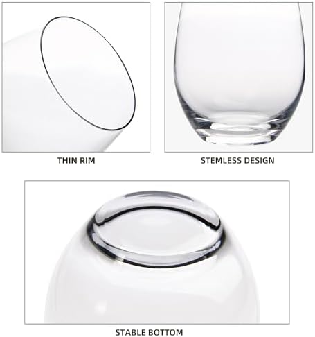 FAWLES Stemless Wine Glasses Set of 12, 15 Ounce Smooth Rim Standard Wine Glass Tumbler for Red, White Wine, Dishwasher Safe