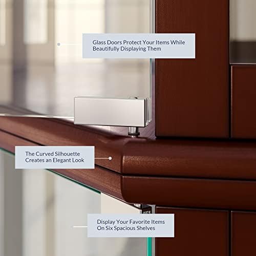 BELLEZE Lighted Corner Display Curio Cabinet Wooden Curved Shelving Unit with Tempered Glass Door