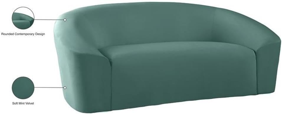 Meridian Furniture 610Black-L Riley Collection Modern | Contemporary Velvet Upholstered Loveseat with Rounded Contemporary Design, Black