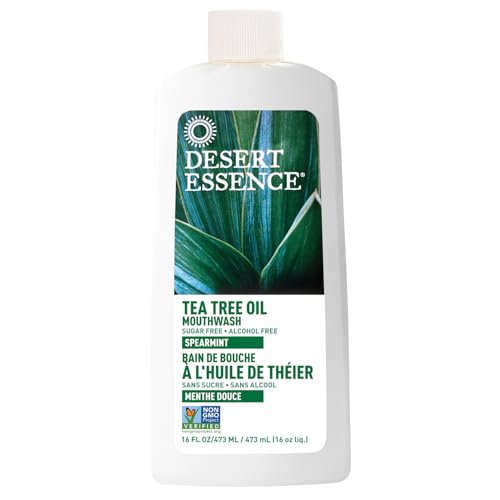 Desert Essence Tea Tree Oil Mouthwash, Alcohol Free, Spearmint, 16 fl oz | Sugar-free botanical formula with aloe