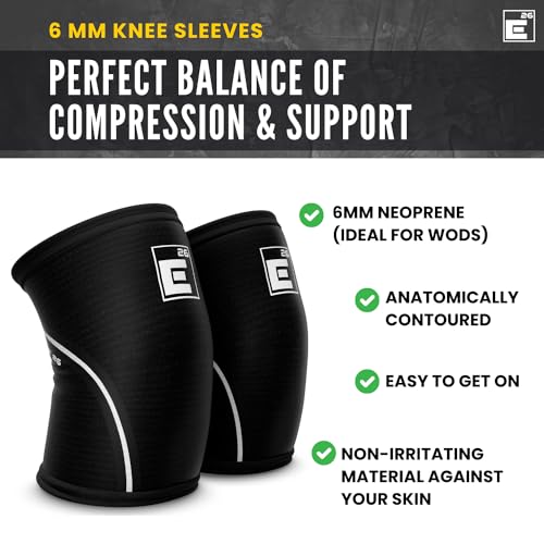 Element 26 Knee Sleeves for Weight Lifting with Gym Bag (M, Black) | 6mm Neoprene Support for Powerlifting, CrossFitting, Squats, Deadlifts, 7mm Compression, Non-Slip, Men & Women, Sold As Pair