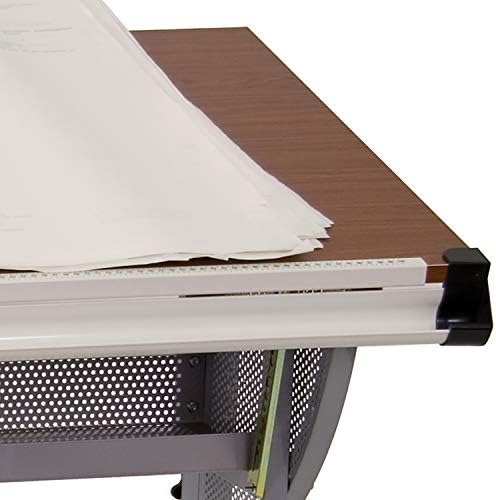 EMMA + OLIVER Adjustable Drawing and Drafting Table with Pewter Frame | Adjustable Angle Surface, Raised Metric Ruler Border