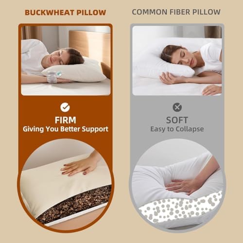 Organic Buckwheat Pillow for Sleeping with Organic Cotton Pillowcase