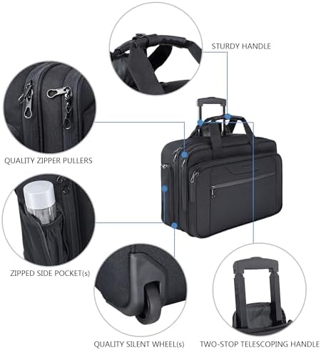 KROSER 17.3 Inch Rolling Laptop Computer Bag,Wheeled Briefcase，Roller case