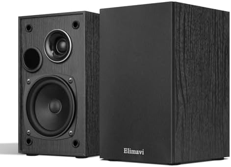 Elimavi Passive Bookshelf Speakers, Requires a Receiver or Amplifier, Brown | 2-Way Design with 4" Woofer & 1" Silk Horn Tweeter, 60Hz Bass, Rear Speakers for Home Theater Surround Sound, Cables included