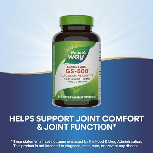 Nature's Way GS-500 Glucosamine Sulfate, Stable Form, 240 ct | Helps Support Healthy Joints & Cartilage*, 500 mg Glucosamine per Capsule, Gluten-Free