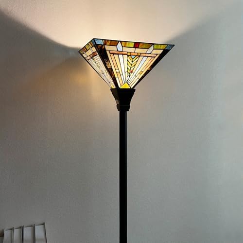 Tiffany Torchiere Floor Lamp 70" Tall Antique Stained Glass Torch Light