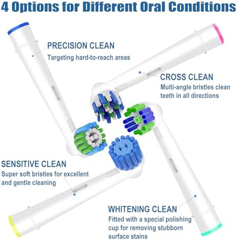 16pcs Replacement Brush Heads Compatible with Oral B Electric Toothbrushes. Pack of 4 Precision Clean, 4 Cross Clean