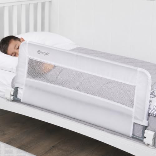 Regalo Safety 54” Extra Long Hideaway Bed Rail Guard for Toddlers, Toddler Bed Rail with Reinforced Anchor Safety System, 20” Tall Bed Safety Rail, Fits Twin, Full & Queen Beds