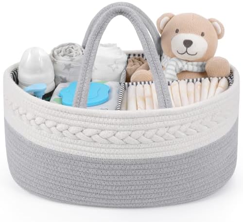 Maliton Diaper Caddy Organizer for Baby, Cotton Rope Baby Gift Basket, Portable Diaper Organizer for changing table, Nursery Storage Organizer