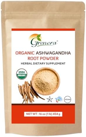 Grenera Organic Ashwagandha Root Powder | 2.2 lbs (1 kg) | USDA Organic, Vegan, Kosher Certified | Non-GMO, Gluten Free | Ashwagandha Powder for Smoothies, Drinks, Recipes | Lab Tested