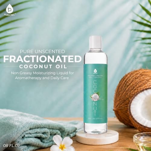 Pursonic Pure Unscented Fractionated Coconut Oil - 16 Oz Multipurpose Oil for Skin, Hair, Body Massage & Makeup Removal - Carrier Oil for Essential Oils and Aromatherapy