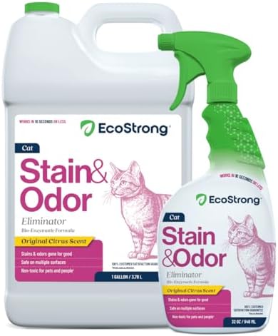 Eco Strong Cat Stain And Odor Remover| Enzyme Urine Odor Neutralizer - Stain Remover for Carpet, Litter Boxes, Bedding