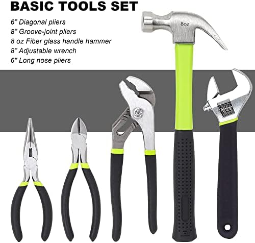 FASTPRO 215-Piece Home Repairing Tool Set with 12-Inch Wide Mouth Open Storage Bag, Household Hand Tool Kit,Red