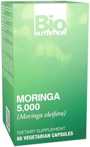 Bio Nutrition Moringa 5000mg 60 Vegetarian Capsules | Complete Green Superfood | Nature's Multivitamin | Energy and Gut Health