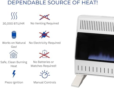 ProCom Heating Natural Gas Ventless Blue Flame Heater With Base Feet - 10,000 BTU, Manual Control - Model# MN100HBA-B