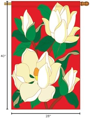 Two Group H104041-P2 Magnolia Spring Floral Applique Decorative Vertical 28" x 40" Double Sided House Flag