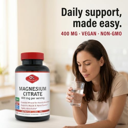 Olympian Labs Magnesium Citrate 400mg - 300 Capsules - Easy Absorbable, Supporting Healthy Bones, Healthy Heart and Calcium Absorption