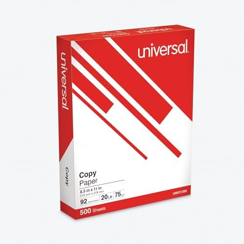 Universal 21200 Copy Paper, 92 Brightness, 20lb, 8-1/2 x 11, White (Case of 5000 Sheets)
