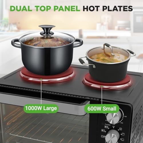 NutriChef 30 Quart Kitchen Convection Oven & 2 Burner Cooker - 1500 Watt Oven - 7 Cook Functions Rotisserie, Cook, Bake