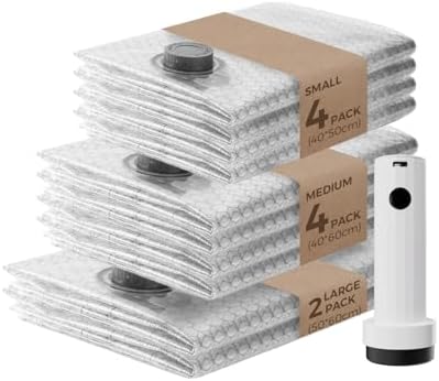 Vacuum Bags for Clothing with Rechargeable Air Pump, 15 Pack Vacuum Seal Bags for Travel, Space Saver Bags for Luggage and Suitcases, Compression Packing Bags in Multiple Travel Size