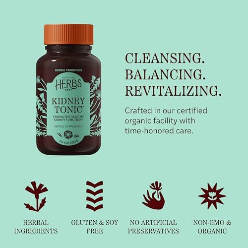 Herbs Etc. Kidney Tonic Softgels - Herbal Supplement for Healthy Kidney Function - Dandelion