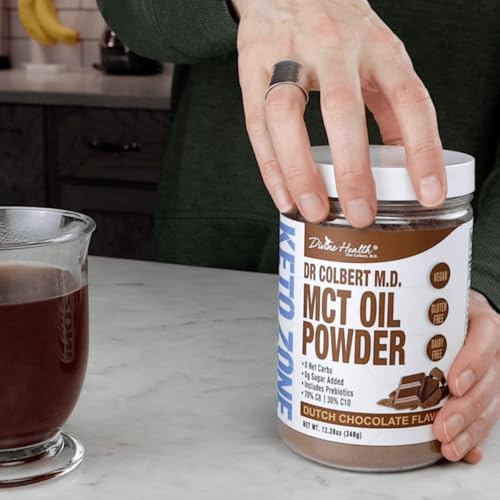 Dr. Colbert's MCT Oil Powder | Dutch Chocolate Flavor | by Divine Health | Keto Zone | 70% C8 | 30% C10 | 0 Net Carbs | Gluten Free | 30 Day Supply