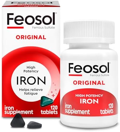 Feosol Original Iron Supplement Tablets, Non-heme, 65mg Iron per Pill, 1 Per Day, 120ct, 4 Month Supply, for Energy and Immune System Support, Made in USA