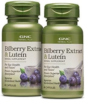 GNC Herbal Plus Bilberry Extract and Lutein Supplement, Vegetarian, Supports Eye and Vision Health, 60 Servings
