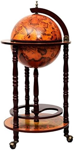 36" Wood Globe Wine Bar Stand 16th Century Italian Rack Liquor Bottle Shelf New