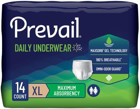 Prevail Daily Protective Underwear - Unisex Adult Incontinence Underwear - Disposable Adult Diaper for Men & Women - Maximum Absorbency - XX-Large - 12 Count (Pack of 4) | Prevail Daily Unisex Underwear Maximum Disposable Incontinence Underwear Pull On w…