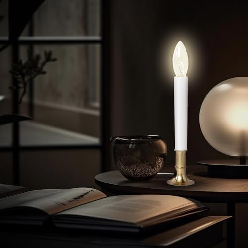 Creative Hobbies Electric Window Candle Lamp with Brass Plated Base, Dusk to Dawn Sensor Turns Candle on in Dark and Off in Light, Ready to Use!