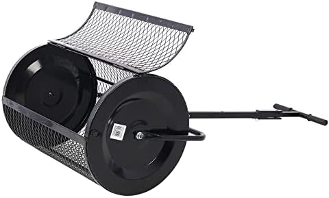 Compost Spreader - 24'' Peat Moss Spreader Manure Spreaders Roller with Adjustable T Shaped Handle Lightweight Metal Mesh Spreader for Lawn Garden Spreading Manure Topsoil, Black 0.5" x 1" Open Slits