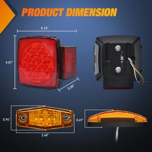 Nilight Square Submersible LED Trailer Light Kit,IP68 Waterproof 2PCS