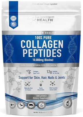 Collagen Peptides Powder, Hydrolyzed Collagen, Type I & III, 45 Servings | Grass Fed, Unflavored, Gluten Free, Keto/Paleo, Skin Support, Hair, Nail, Joints, 10g Servings, 15.9 Oz