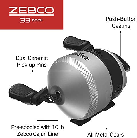 Zebco Dock Spincast Reel and Fishing Rod Combo, 42-Inch Durable Z-Glass Rod, Quickset Anti-Reverse Fishing Reel, Silver