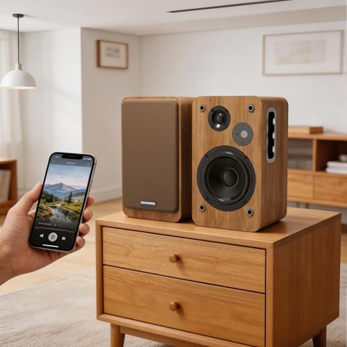 Powered Bookshelf Speakers - Studio Monitor Bookshelf Speakers 36W RMS - Active Bookshelf Speakers