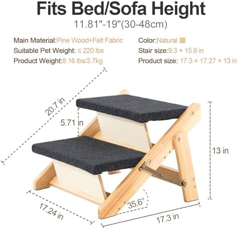 MEWANG Wood Pet Stairs & Ramp for Small/Medium Dogs & Cats, Aging Pets – 2-in-1 Foldable, Portable, Non-Slip Pet Ladder for Tall Beds, Couches