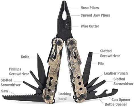 MOSSY OAK 13 in 1 Multi-tool - Multi Function Pliers | Folding Pocket Tool with Sheath, Camo - Portable Pocket Knife for Outdoors, Survival, Camping