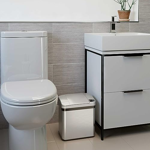 iTouchless 13 Gallon and 2.5 Gallon Automatic Touchless Sensor Kitchen Cans with Odor Control System, Includes 1 Waterproof Reusable “TRASH” Vinyl Sticker, Stainless Steel/02 Gal and 03 Gal