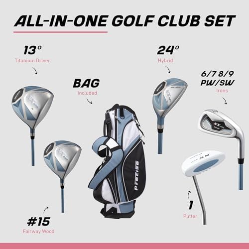 Precise NX460 - Women's Golf Club Set | Ultra-Light Graphite Shafts, Driver, Fairway & Hybrid, 4 Irons, Putter, Stand Bag, Headcovers, Petite To Regular