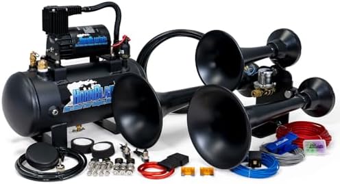 HornBlasters Outlaw Black 127H 1.5 Gallon 120PSI Train Horn Kit - All-In-One Air System - Easy Install - Big Sound