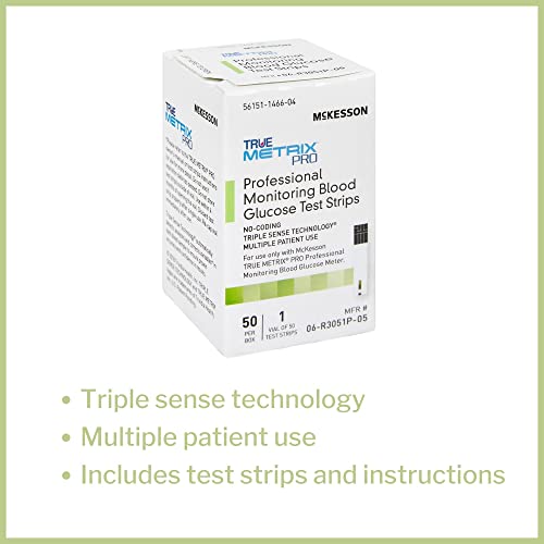 McKesson 06-R3051P-05 True Metrix Pro Professional Monitoring Blood Glucose Test Strip, Box of 50