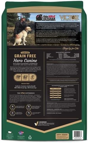 VICTOR Purpose Grain Free Hero Canine Dry Kibble - Active Adult Dogs, 30 lb | Super Premium Dog Food, Gluten Free, High protein With Glucosamine and Chondroitin, Supports Hip and Joint Health, 30lbs