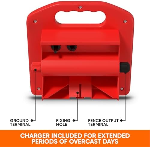 Solar Electric Fence Charger 5 Mile - Solar Powered Energizer for Livestock - Low Impedance Solar Fencer Battery Powered