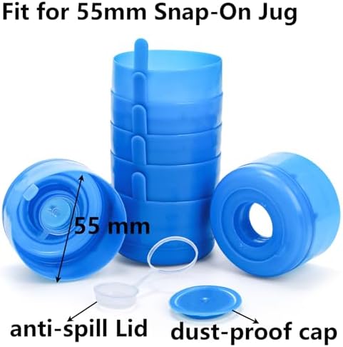 Jucoan 100 Pack Water Bottle Caps, 55mm 3&5 Gallon Non Spill Water Jug Caps, Replacement Snap On Caps for Water Dispenser Jugs