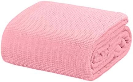 Crover All Season Waffle Premium Thermal Blanket Queen Size 90"x90" Durable Soft Cozy Breathable Weave Design 100% Cotton, Orchid Pink