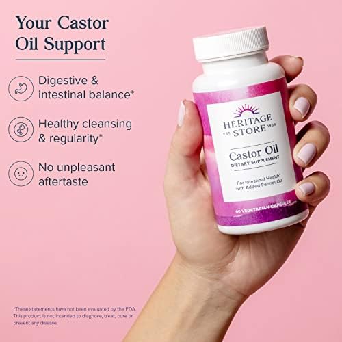 HERITAGE STORE Castor Oil Supplement 725 mg, 60 Softgels | Healthy Cleansing