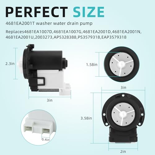 4681EA2001T Washer Drain Pump Assembly Fit for Kenmore/LG Washing Machine wm3670hwa wm3270cw wm2101hw wm3770hva wm3431hs - Replace AP5328388