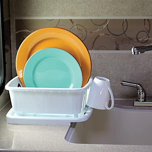 Camco RV Mini Dish Drainer & Tray - Features a Sloped Drain Tray Design, Heavy-Duty Construction - Ideal for Small Spaces, Apartments, Boats